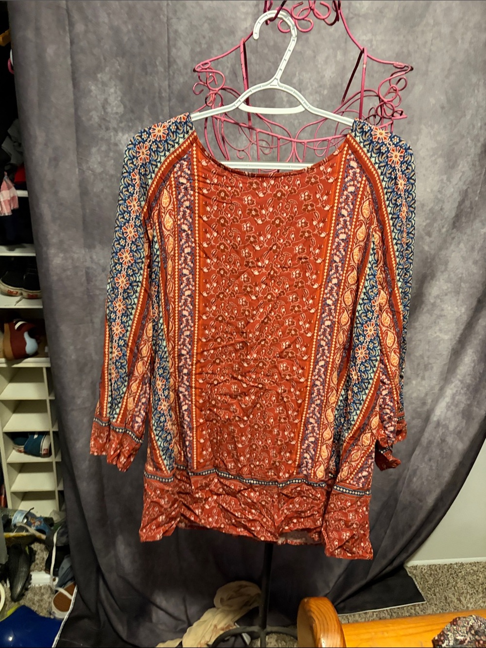 Bohemian Rust Floral Print Women's Blouse